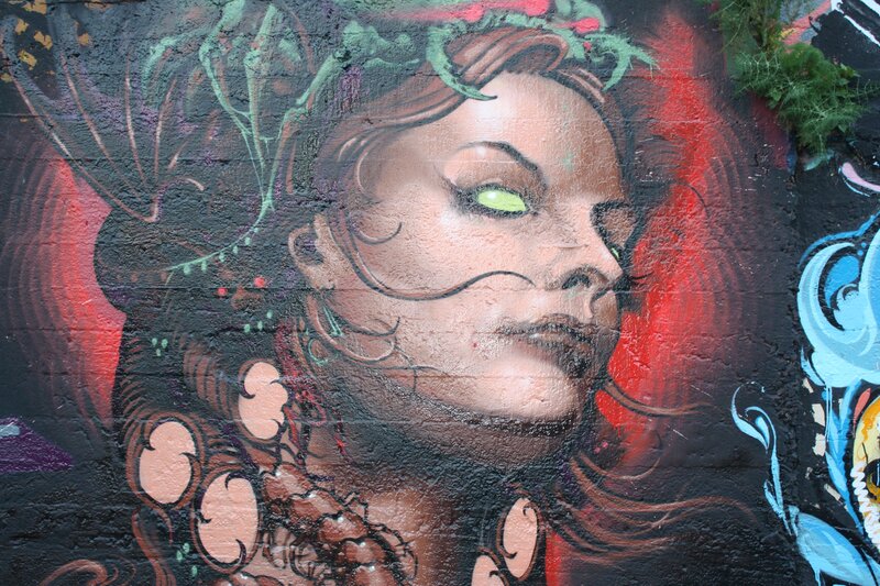 Woman with Green Eyes — Black, Dramatic, Illustration, Graffiti