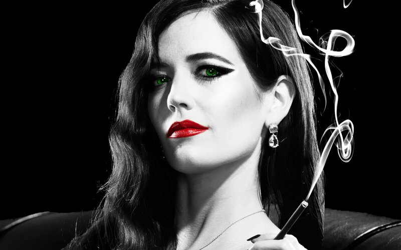 Woman with Green Eyes — Black, Dramatic, Night, Photograph, Smoke