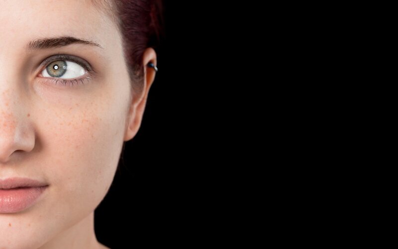 Woman with Green Eyes — Black, Dramatic, Photograph, Ear Piercing