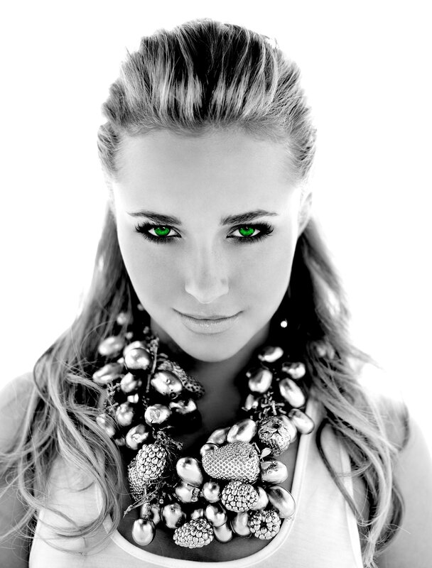 Woman with Green Eyes — Black, Dramatic, Photograph, Necklace