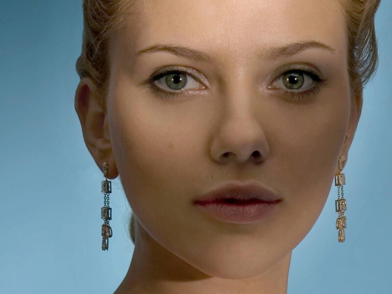 Woman with Green Eyes — Blue, Neutral, Photograph, Earrings