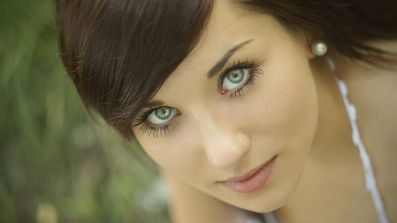 Woman with Green Eyes — Brown, Calm, Afternoon, Photograph, Pearl Earring
