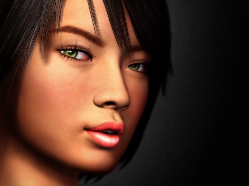 Woman with Green Eyes — Brown, Dramatic, 3d Render