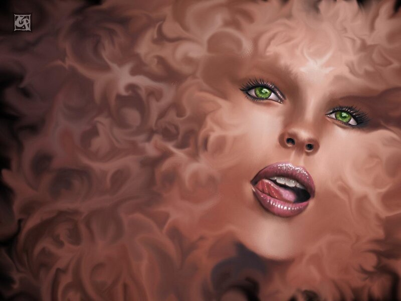Woman with Green Eyes — Brown, Dramatic, Digital Art, Green Eyes
