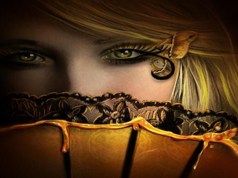 Woman with Green Eyes — Brown, Dramatic, Digital Art, Ladybug