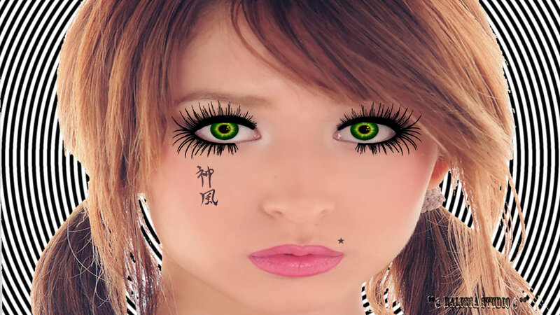 Woman with Green Eyes — Brown, Dramatic, Digital Art, Long Eyelashes