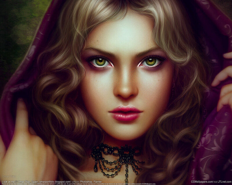 Woman with Green Eyes — Brown, Dramatic, Digital Art
