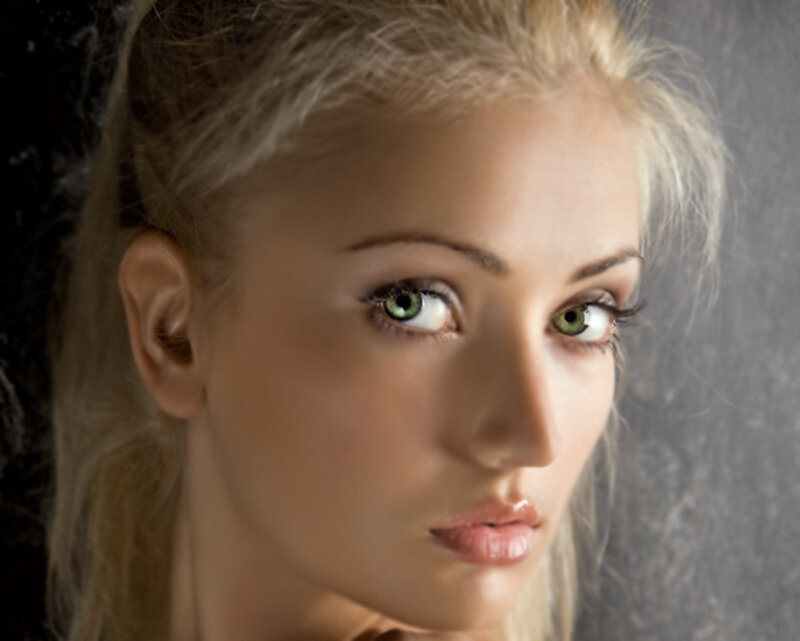 Woman with Green Eyes — Brown, Dramatic, Photograph, Blonde Hair