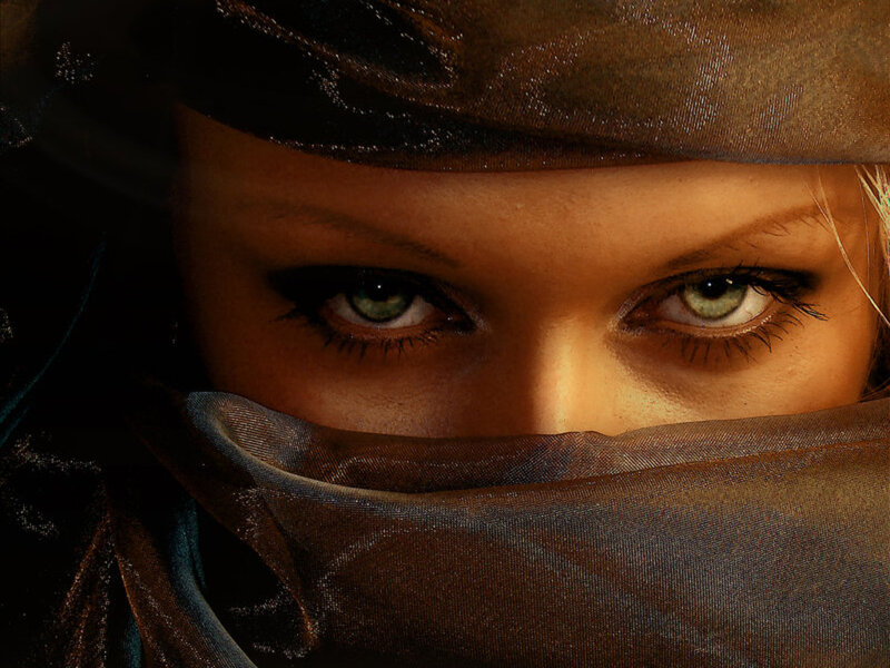Woman with Green Eyes — Brown, Dramatic, Photograph, Veil