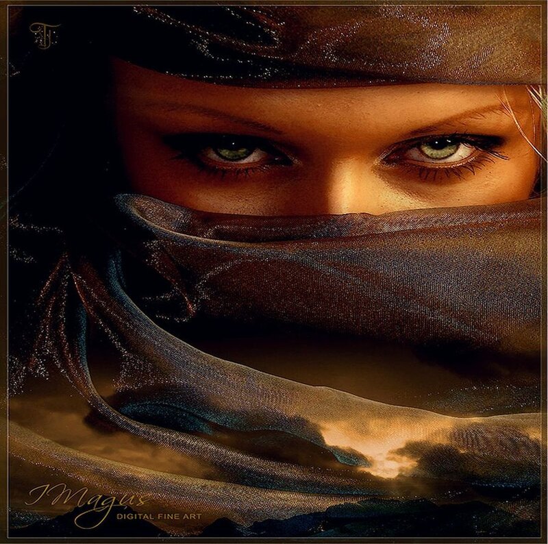 Woman with Green Eyes — Brown, Dramatic, Sunset