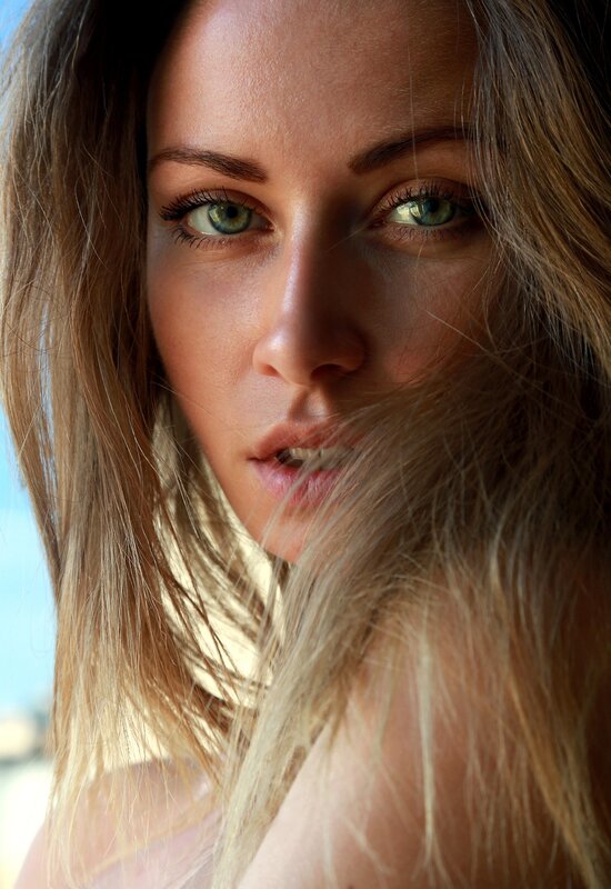 Woman with Green Eyes — Brown, Intense, Afternoon, Photograph