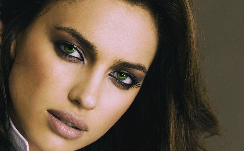 Woman with Green Eyes — Brown, Intense, Photograph, Makeup