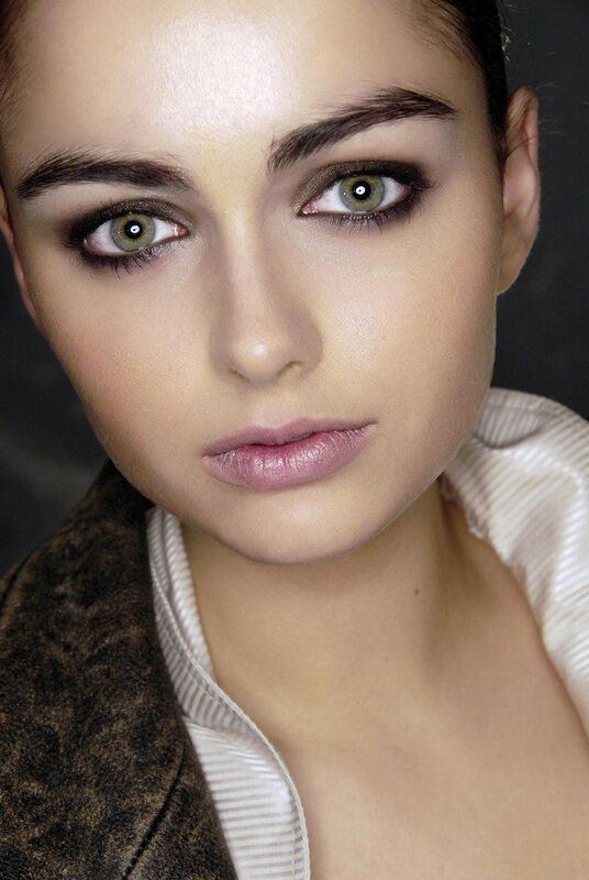 Woman with Green Eyes — Brown, Serious, Photograph, Makeup