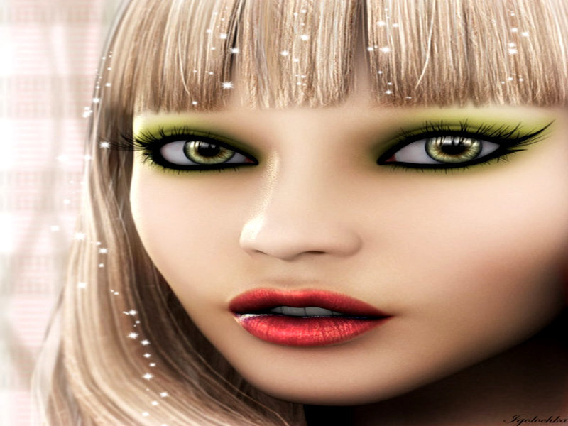 Woman with Green Eyes — Dramatic, Digital Art, Blonde Hair