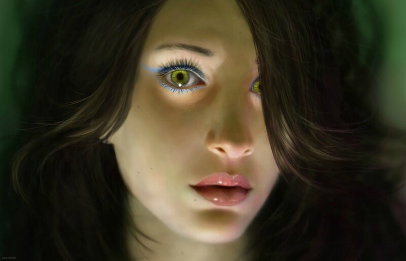 Woman with Green Eyes — Dramatic, Digital Art, Hair, Makeup
