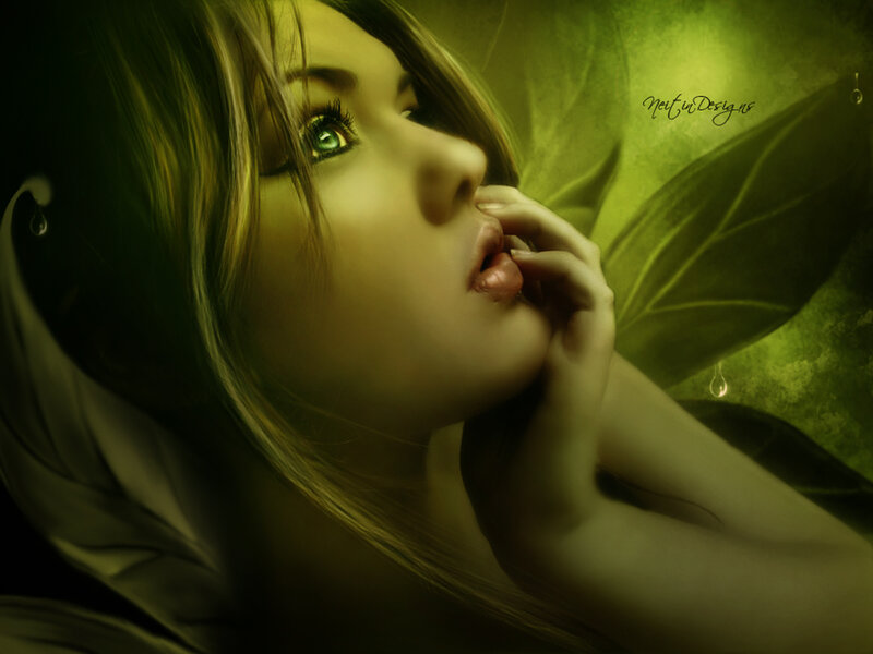 Woman with Green Eyes — Dramatic, Digital Art, Hand
