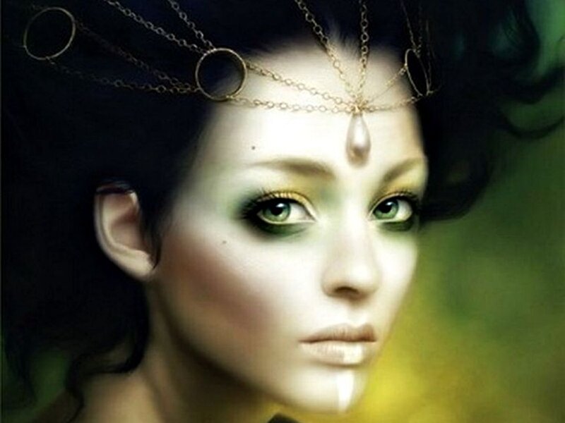 Woman with Green Eyes — Dramatic, Digital Art, Headpiece