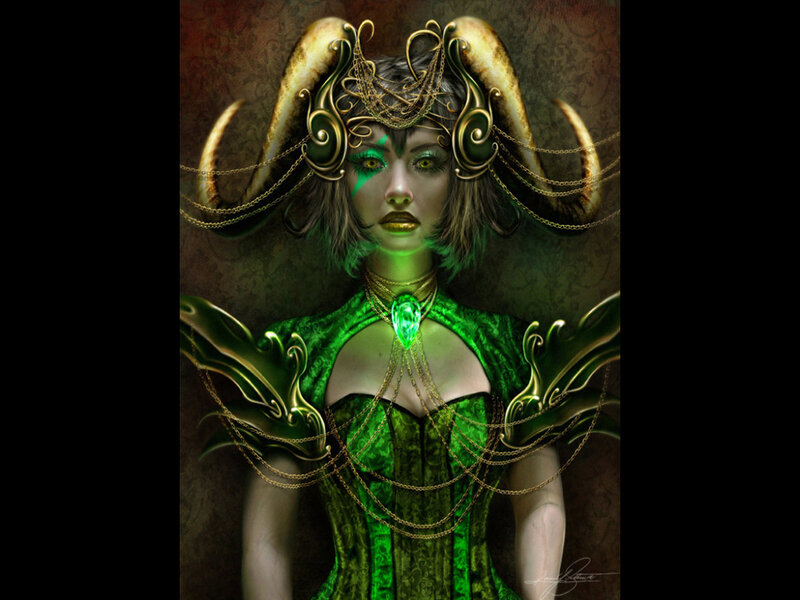 Woman with Green Eyes — Dramatic, Digital Art