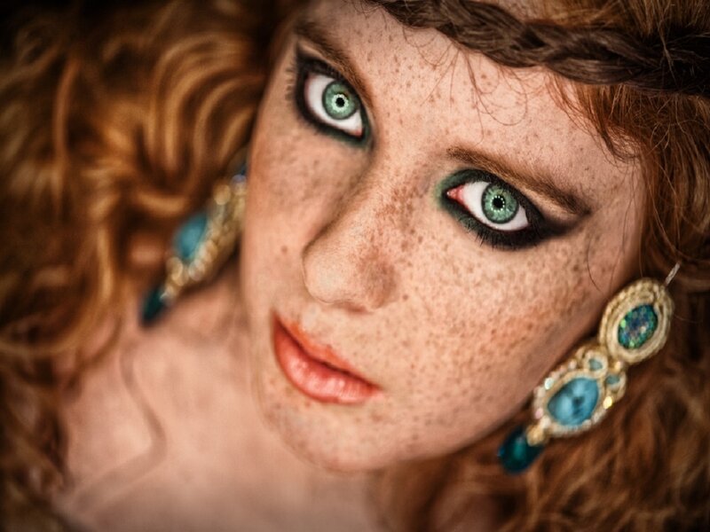 Woman with Green Eyes — Dramatic, Photograph, Freckles