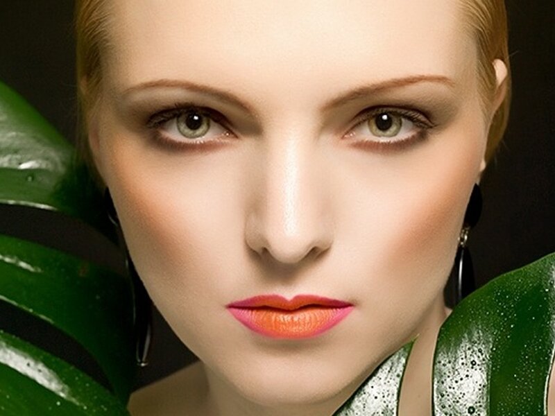 Woman with Green Eyes — Dramatic, Photograph, Green Leaves