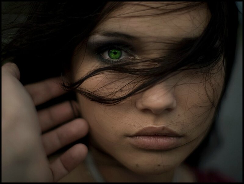 Woman with Green Eyes — Dramatic, Photograph, Hair
