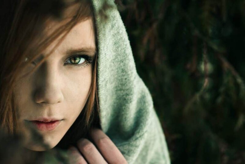 Woman with Green Eyes — Dramatic, Photograph, Hoodie