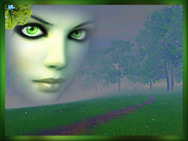 Woman with Green Eyes — Dreamy, Digital Art, Butterfly