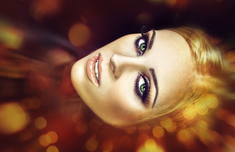 Woman with Green Eyes — Gold, Dramatic, Photograph, Makeup