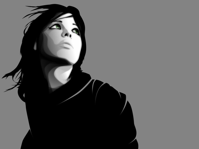 Woman with Green Eyes — Gray, Dramatic, Digital Art