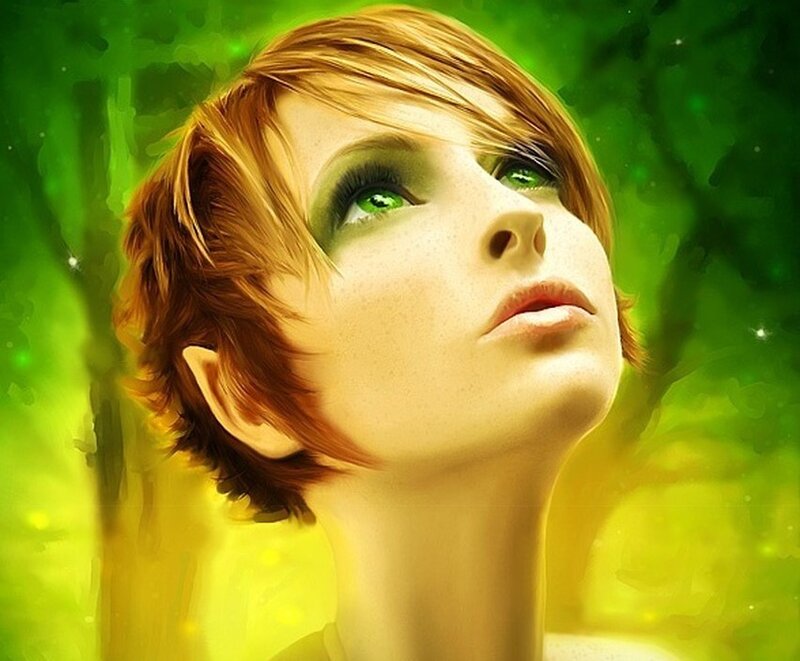 woman with green eyes in forest