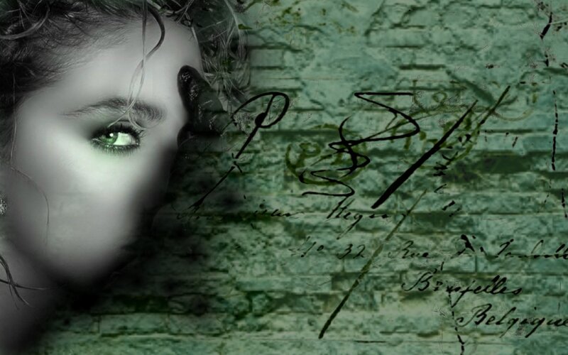 Woman with Green Eyes — Mysterious, Digital Art, Hair