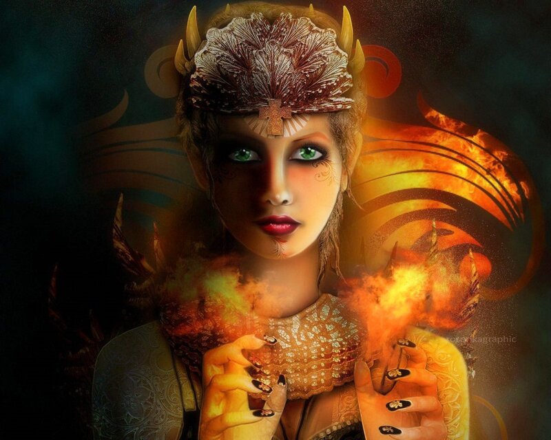 Woman with Green Eyes — Orange, Dramatic