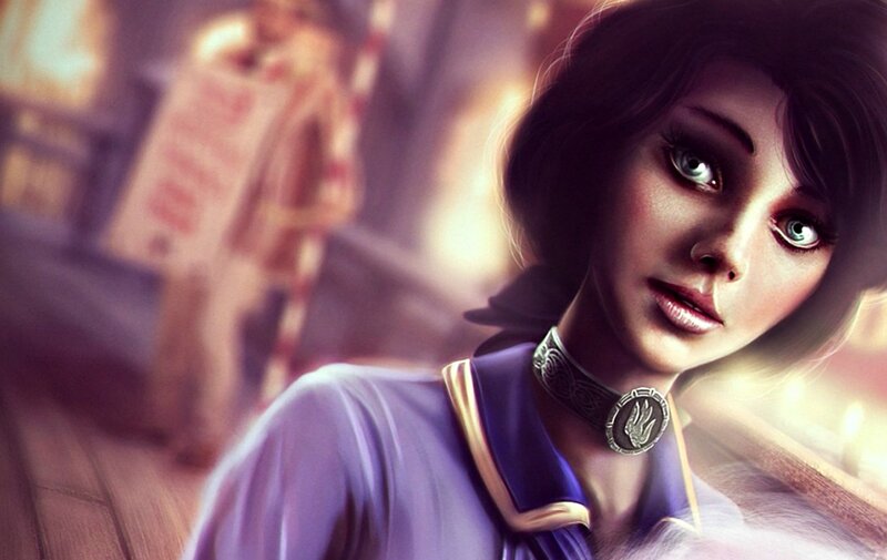 Woman with Green Eyes — Purple, Dramatic, Night, Digital Art, Necklace