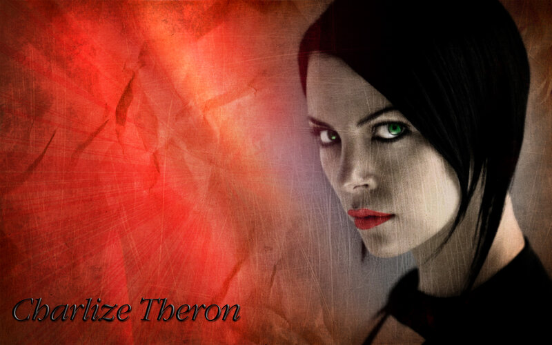 Woman with Green Eyes — Red, Dramatic, Digital Art, Red Background