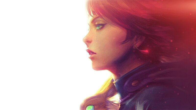 Woman with Green Eyes — Red, Dramatic, Digital Art, Red Hair