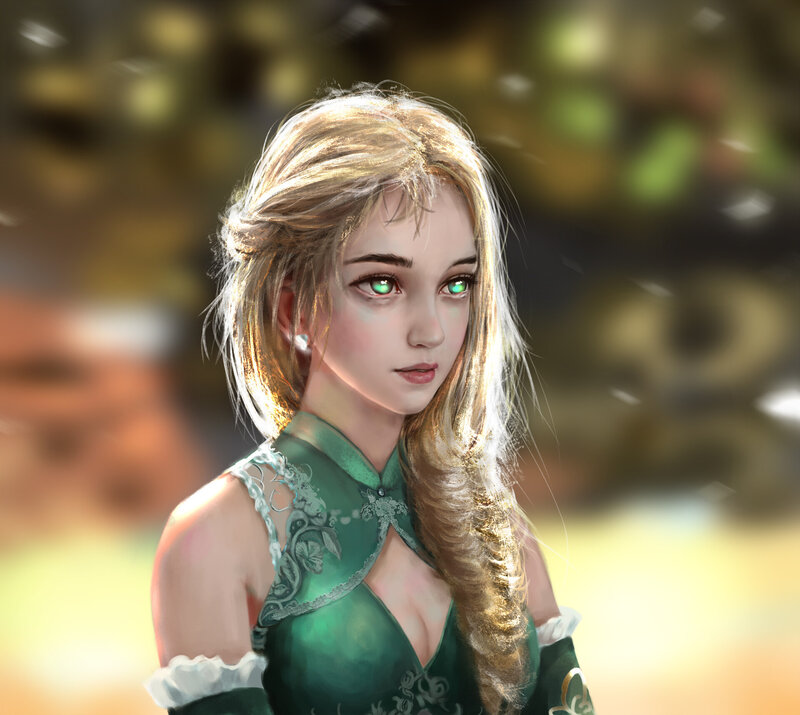 Woman with Green Eyes — Serene, Afternoon, Digital Art