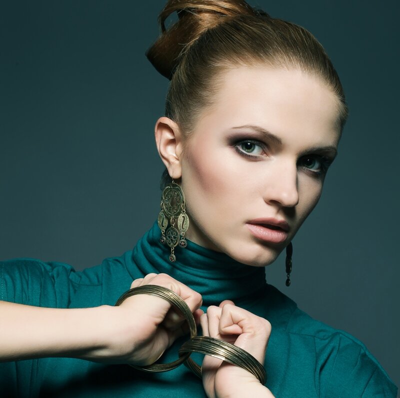 Woman with Green Eyes — Teal, Dramatic, Photograph