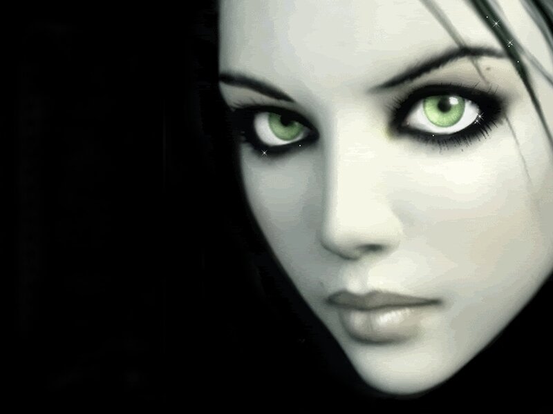 Woman with Green Eyes — White, Dramatic, Digital Art
