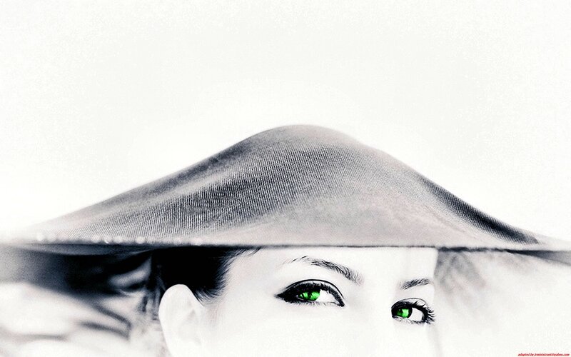 Woman with Green Eyes — White, Dramatic, Photograph, Hat