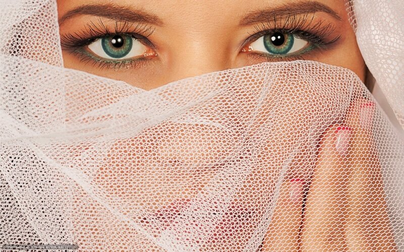 Woman with Green Eyes — White, Dramatic, Photograph, Veil, Makeup