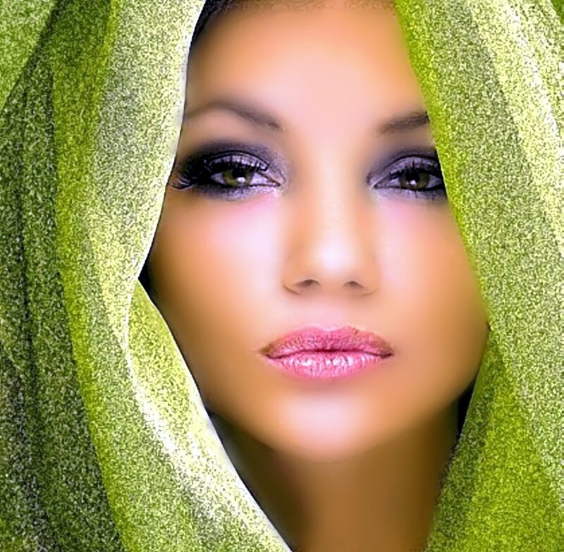 Woman with Green Fabric — Dramatic
