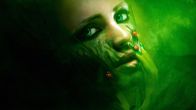 Woman with Green Face Paint — Dramatic, Digital Art