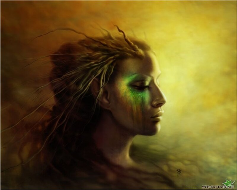 Woman with Green Face Paint — Yellow