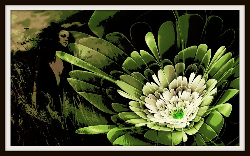 Woman with Green Flower — Dramatic