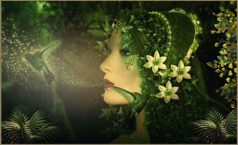 Woman with Green Foliage