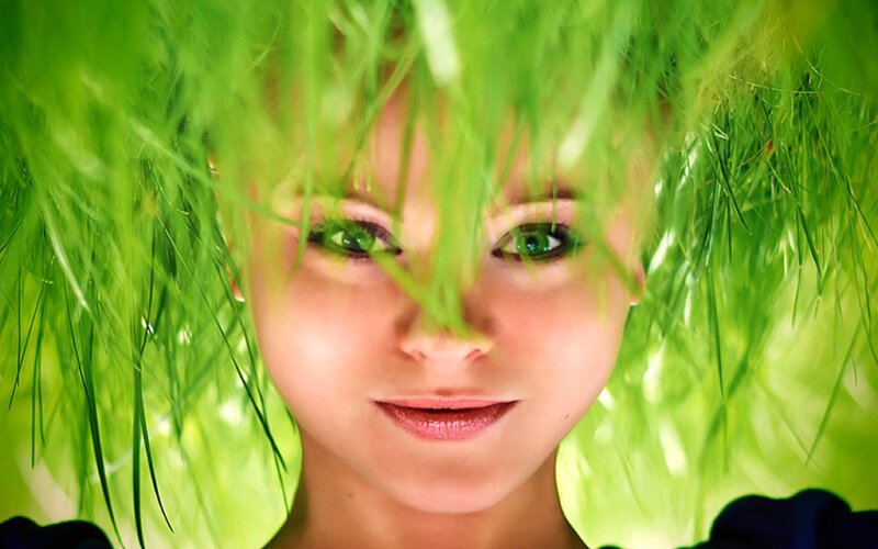 Woman with Green Grass