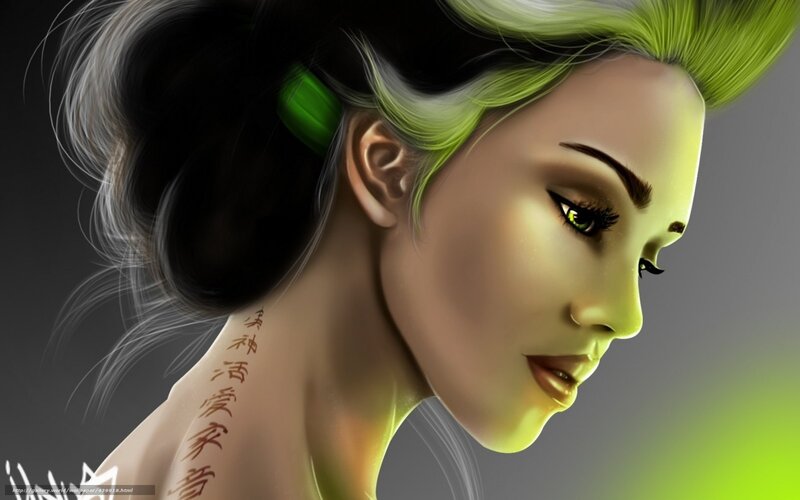 woman with green hair
