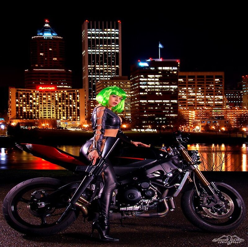 Woman with Green Hair — Black, Dramatic, Night