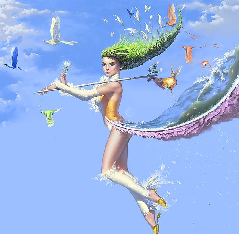Woman with Green Hair — Blue, Fantastical