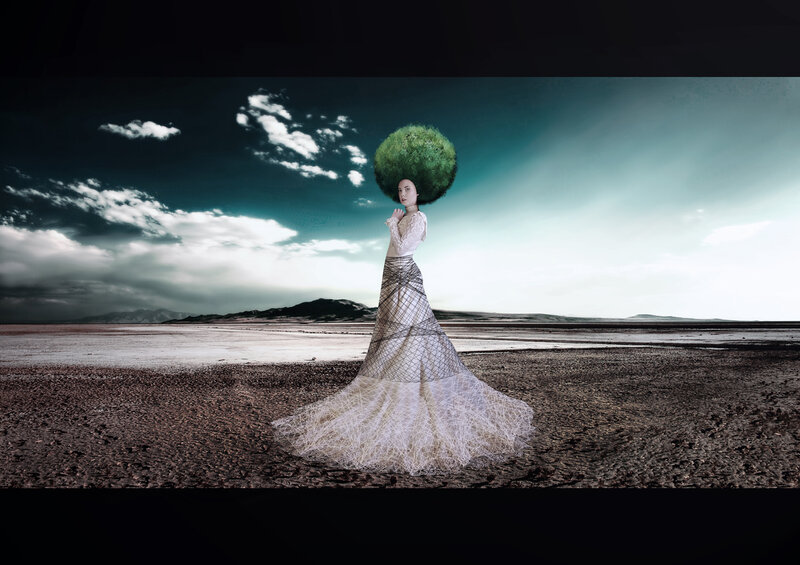 Woman with Green Hair — Dramatic, Digital Art, Dress